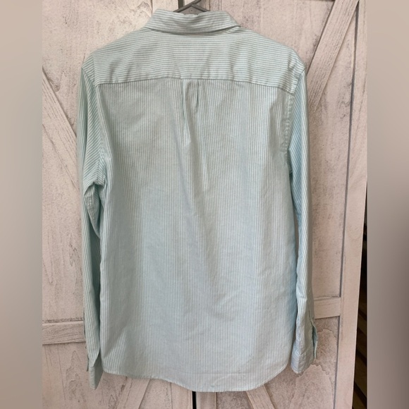 AMERICAN EAGLE OUTFITTERS Stripe Button Up Shirt Men’s Medium Tall Green Preppy - Picture 2 of 10